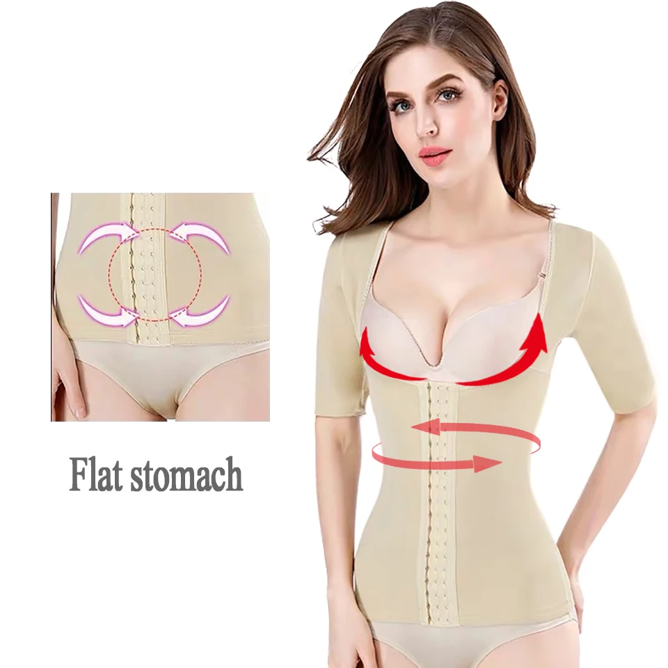 Neues nahtloses Kurzarm-Shapewear-Oberteil zur Taillen- und Bauchkontrolle, Korsett-Unterhemd für Damen, Shaper-Oberteil, Bluse – Detail 4