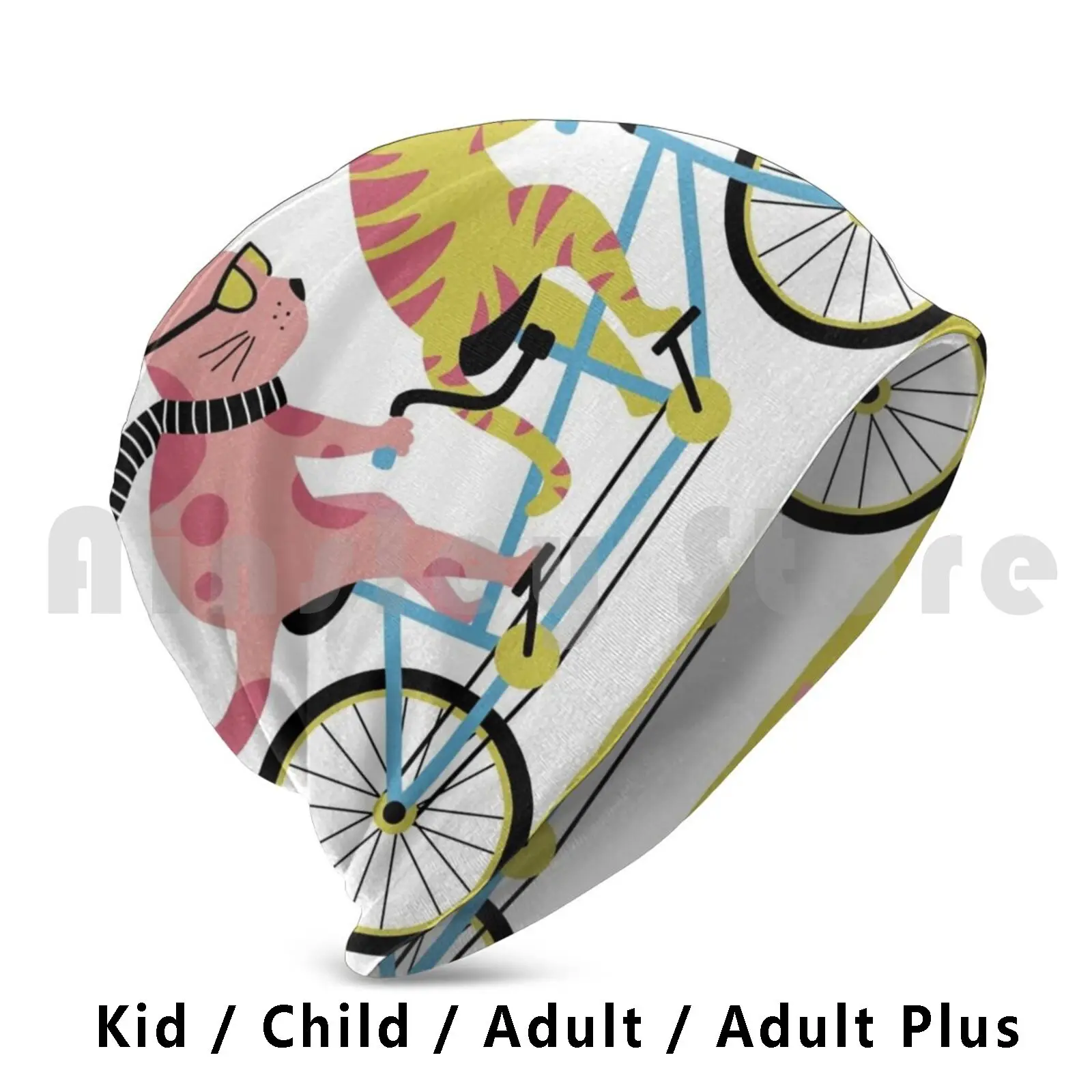 Tandem Bike Cats Beanies Pullover Cap Comfortable Cat Cats Animals Bicycle Bike Tandem Bike Friends Pair Duo Summer