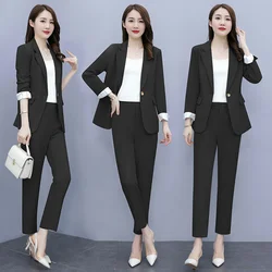 PEONFLY2023 Women Single Botton Work Blazer Suits Slim Loose Casual Pants Blazers Jackets With Trouser Two Pieces Set