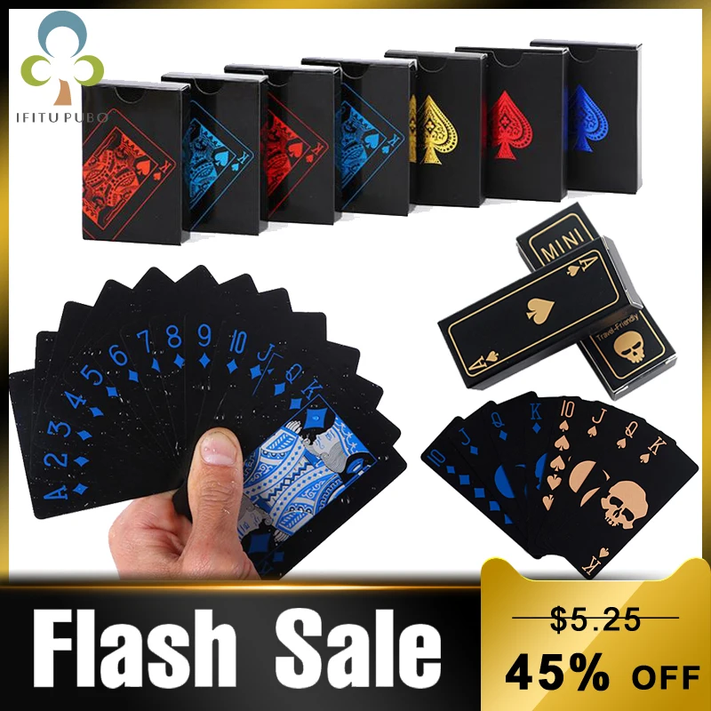 Quality Waterproof PVC Plastic Playing Cards Poker Classic Magic Tricks Tool Pure Black Magic Box-packed Free Shipping GYH