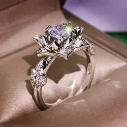 Fashion Elegant Women Dazzling Flower Ring Zircon Anniversary Ring High Quality Delicated Crystal Wedding Engagement Rings