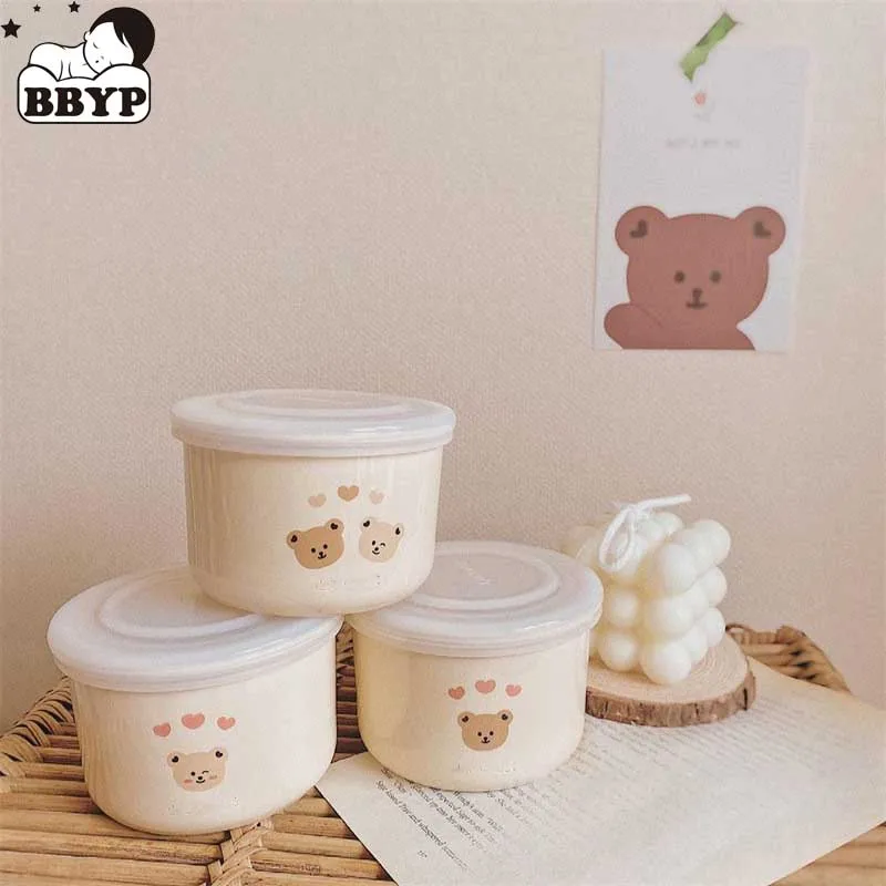 200ML Baby Food Bowl Ceramic Dinnerware Children Cartoon Bear Print Tableware Newborn Feeding Training Baby Bowls