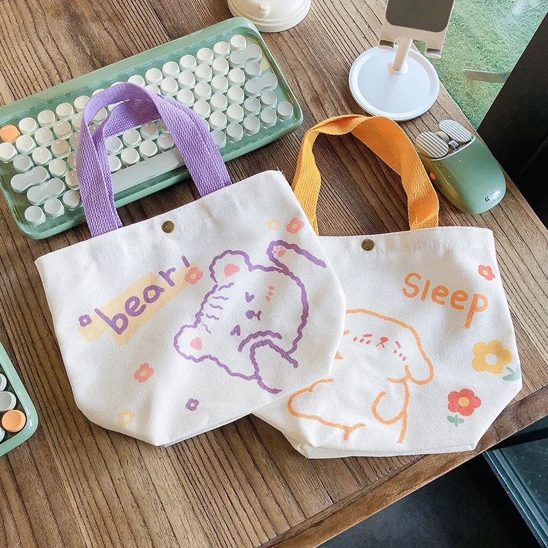 Petit sac à provisions imprimé dessin animé mignon pour femmes, sacs en toile portables, mini sacs de rangement, mode Kawaii, étudiants Lolita, vente en gros