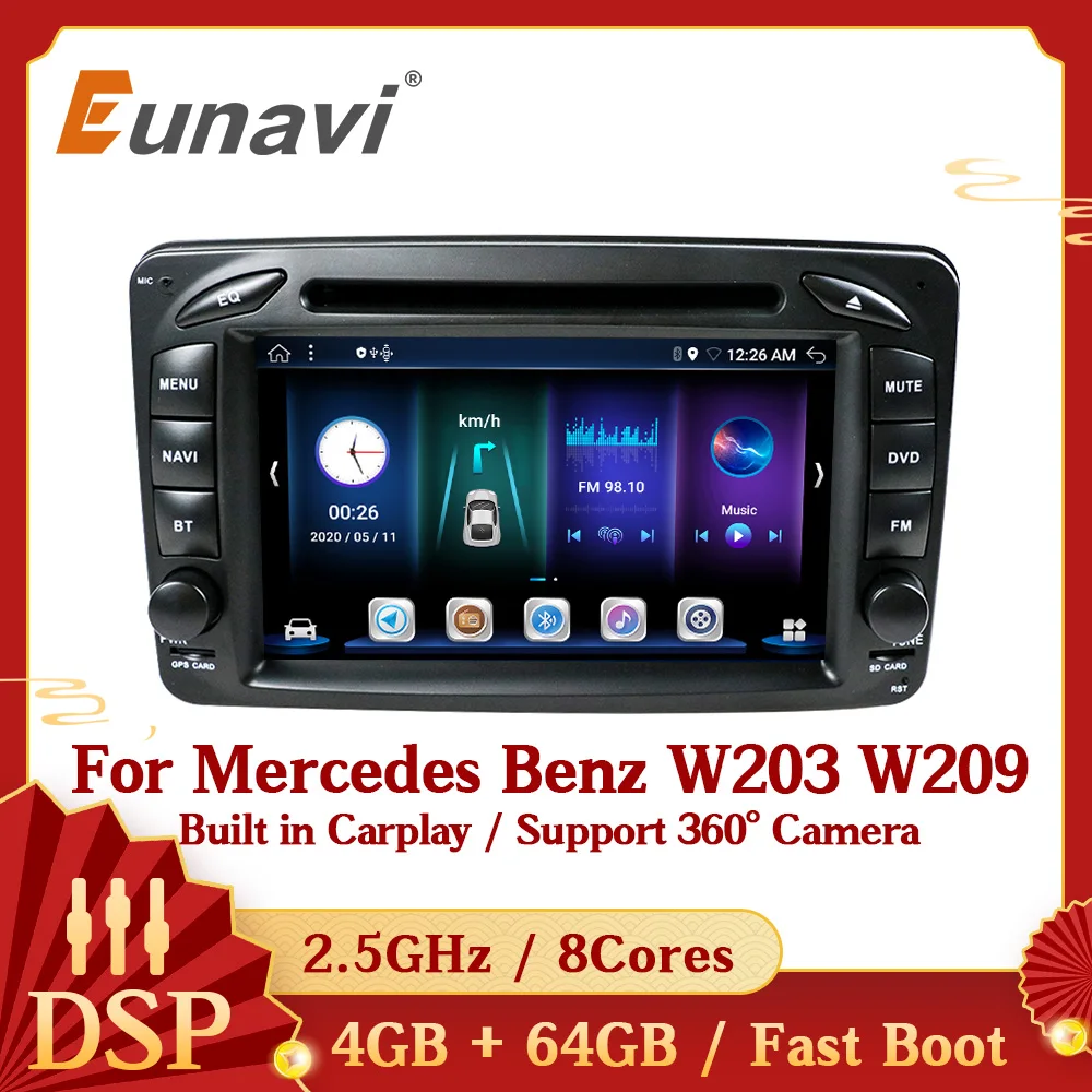 

Автомобильный DVD-плеер Eunavi DSP 4G 64G Android 10 для Mercedes Benz CLK W203 W208 W209 W210 W463 Vito Viano сенсорный экран автомобильное радио GPS 2 Din