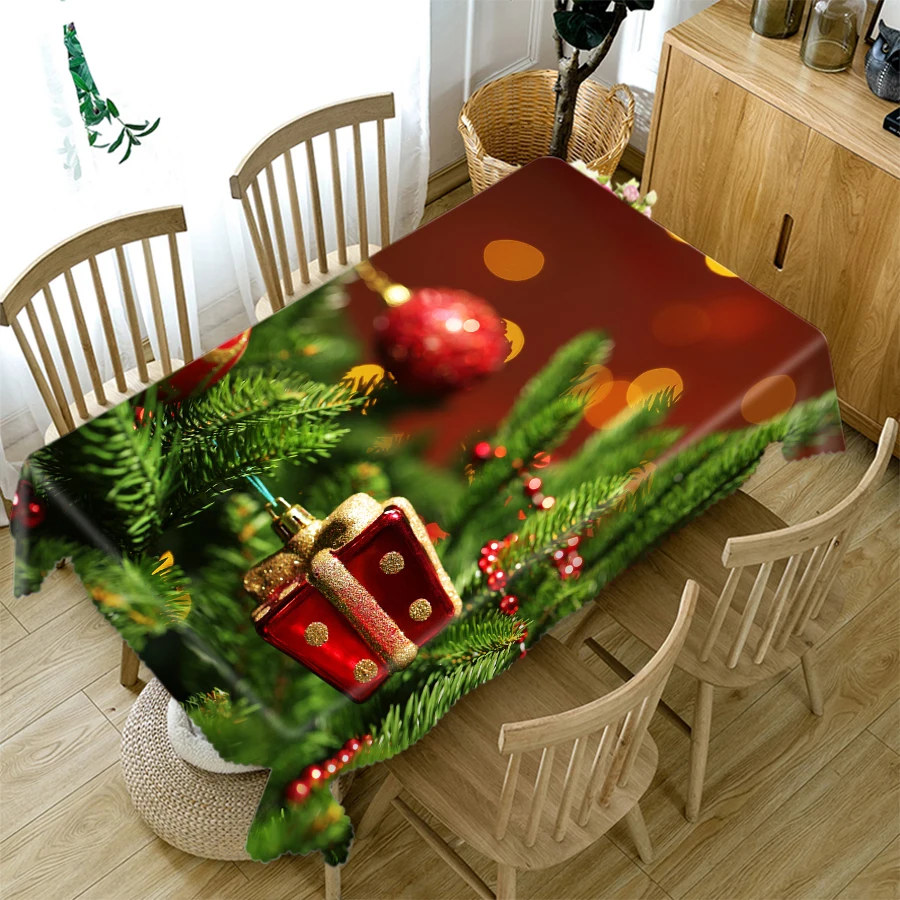 3d Christmas Tablecloth Imitation Wood Grain Light Post and Bell Pattern Rectangular/Round Table Cloth Cover Towel image 5