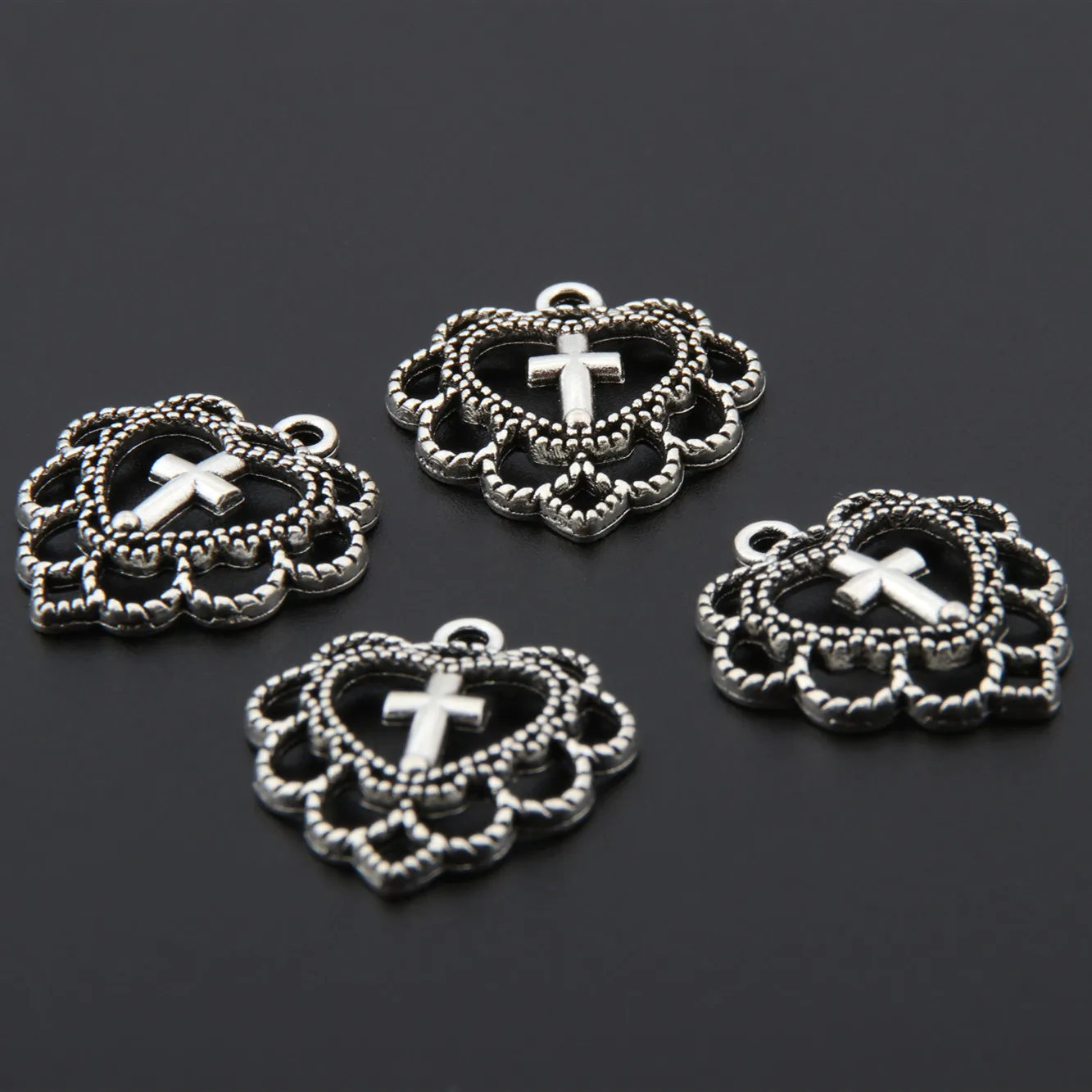 20pcs  Silver Color Heart Shaped Cross Charms Pendant For Women Earrings Accessories Jewelry Supplies 20x22mm A3331