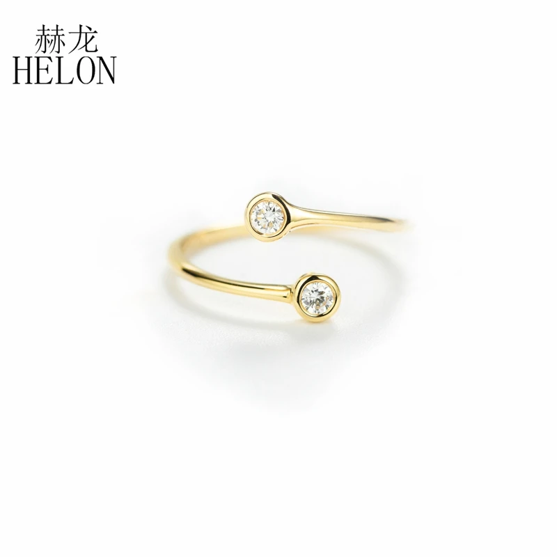 

HELON Solid 14K Yellow Gold Certified Round 0.14ct SI/H Natural Diamond Women Engagement Wedding Ring Classic Gift Party Jewelry