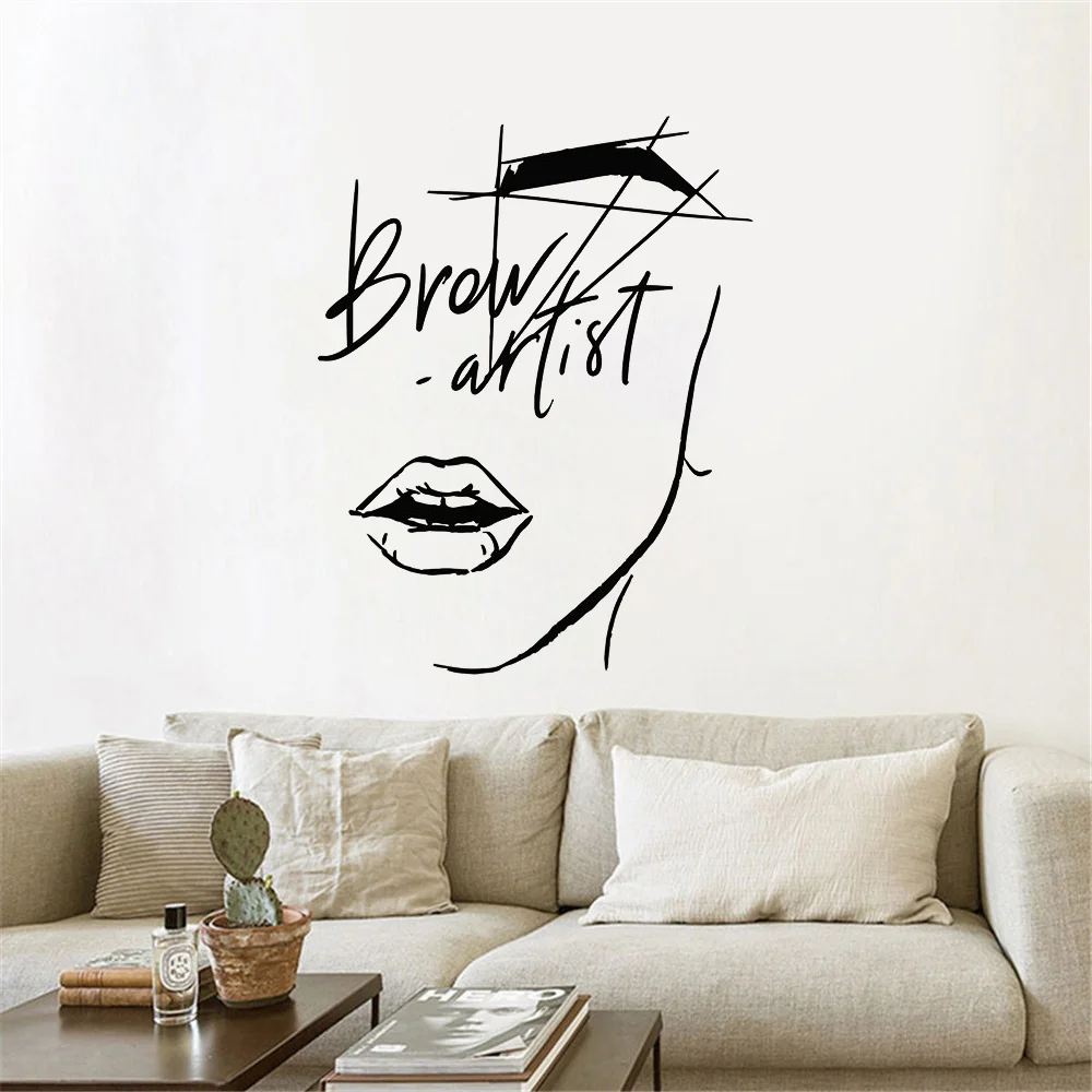 Abstract Girl Face Wall Decal Eyelashes Brow Artist Vinyl Window Stickers Makeup Room Beauty Salon Interior Decor Wallpaper