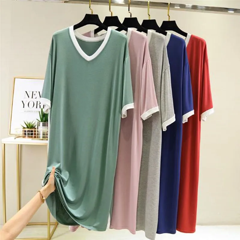 Modal short-sleeved nightdress loose dress female spring summer casual long nightgowns women cotton night shirt new sleepwear