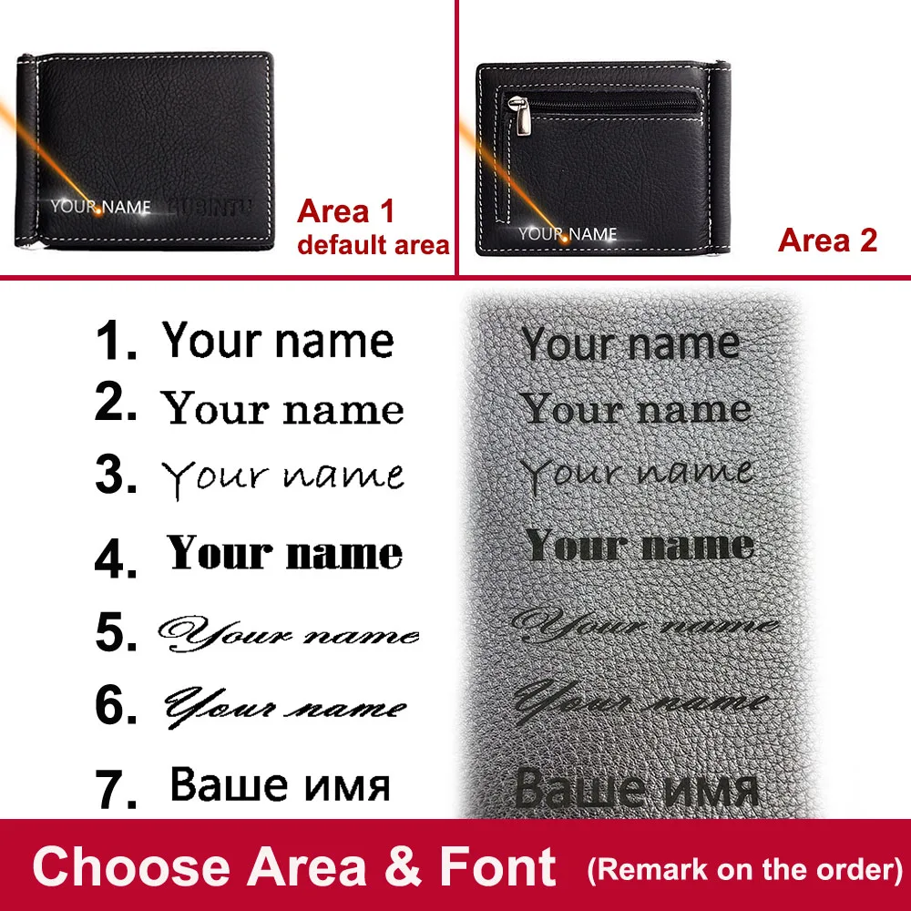 Name Engraving Money Clip Mini Wallets Genuine Leather Male Purse Mini Vintage Slim Wallets