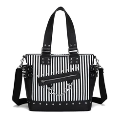 JIEROTYX Rock Luminous Bag Women Shoulder Bag Rivet Handbags  Female Stripe Crossbody Messenger Bag Canvas Totes Bags