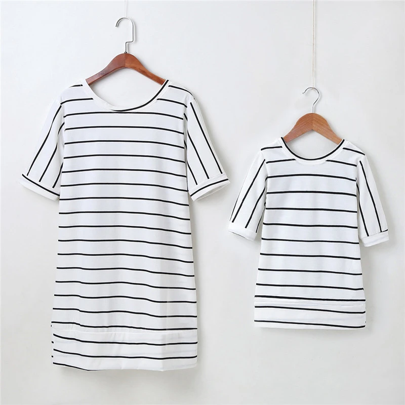 2023 Short Sleeve Striped Dress Summer Family Matching Outfits Wings Dresses Mommy And Me Clothing Sets Baby Girls Clothes