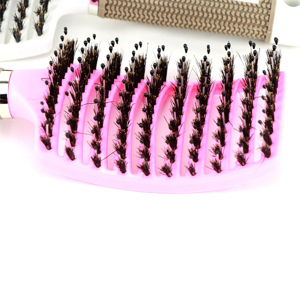 หญิงหวีนวดหนังศีรษะเส้นผม Bristle และ Nylon Hairbrush โค้งแปรงนวดผม Wet Curly Detangle แปรงผมสำหรับร้านทำผม