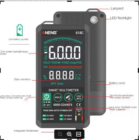 

ANENG Digital Autoranging Multimeter with Audible Continuity True RMS Backlit Multimeter AC/DC Voltage Tester Capacitance Meter