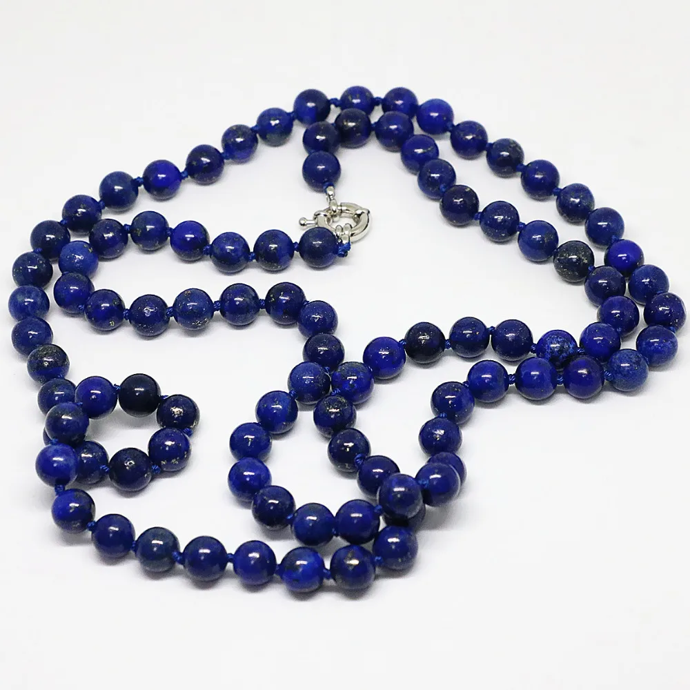 Newly blue lapis lazuli stone round egyptian natural beads 8,10,12mm elegant long chain fashoin necklace jewelry 36inch B1484