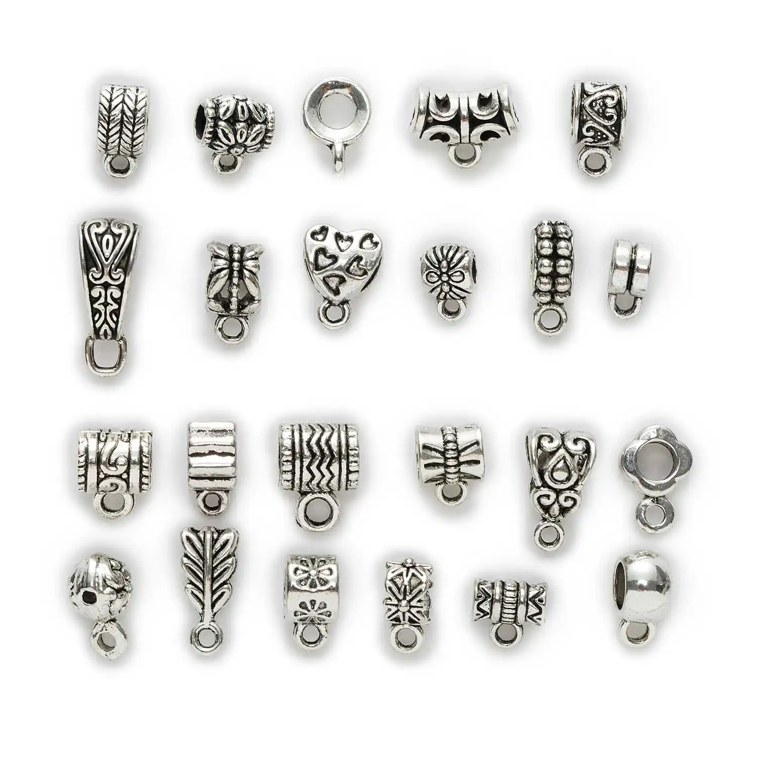 

20pcs Tibetan Silver Bail Pendants, Antique Metal Connector Beads for Jewelry Making, Boho Style Findings for Necklace DIY