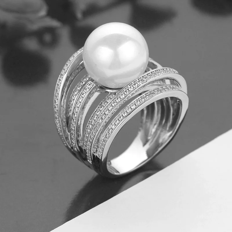 Bride Talk Trendy Pearl Ring Twist Line AAA Cubic Zirconia Fashion Bridal Wedding Rings Super Quality Women Jewelry Accessories