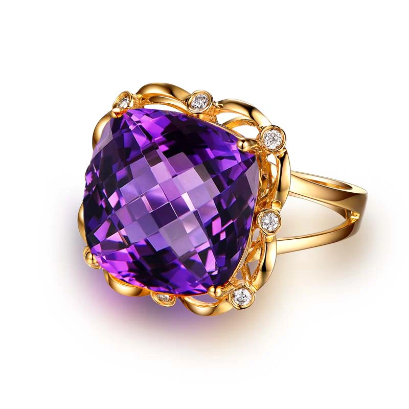 SLFD Natural Amethyst 18K Pure Gold 2023 New Hot Selling Top Ring Women Heart Shape Ring  For Ladies  Woman Genuine Jewelry