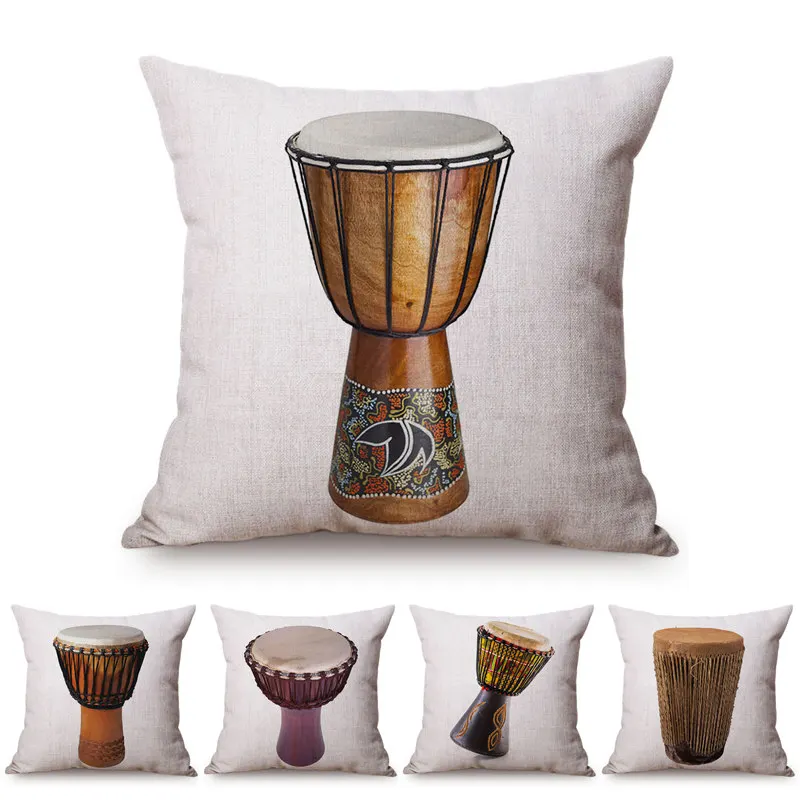 African Djembe Pattern Cushion Cover Africa Tribes Tradition Cultural Art Vintage Decoration Cotton Linen Sofa Throw Pillow Case