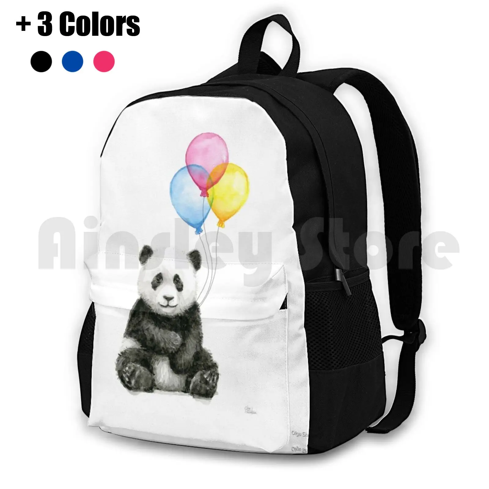 Baby Panda Watercolor With Balloons Nursery Animal Art Outdoor Hiking Backpack Waterproof Camping Travel Baby Panda Panda Panda