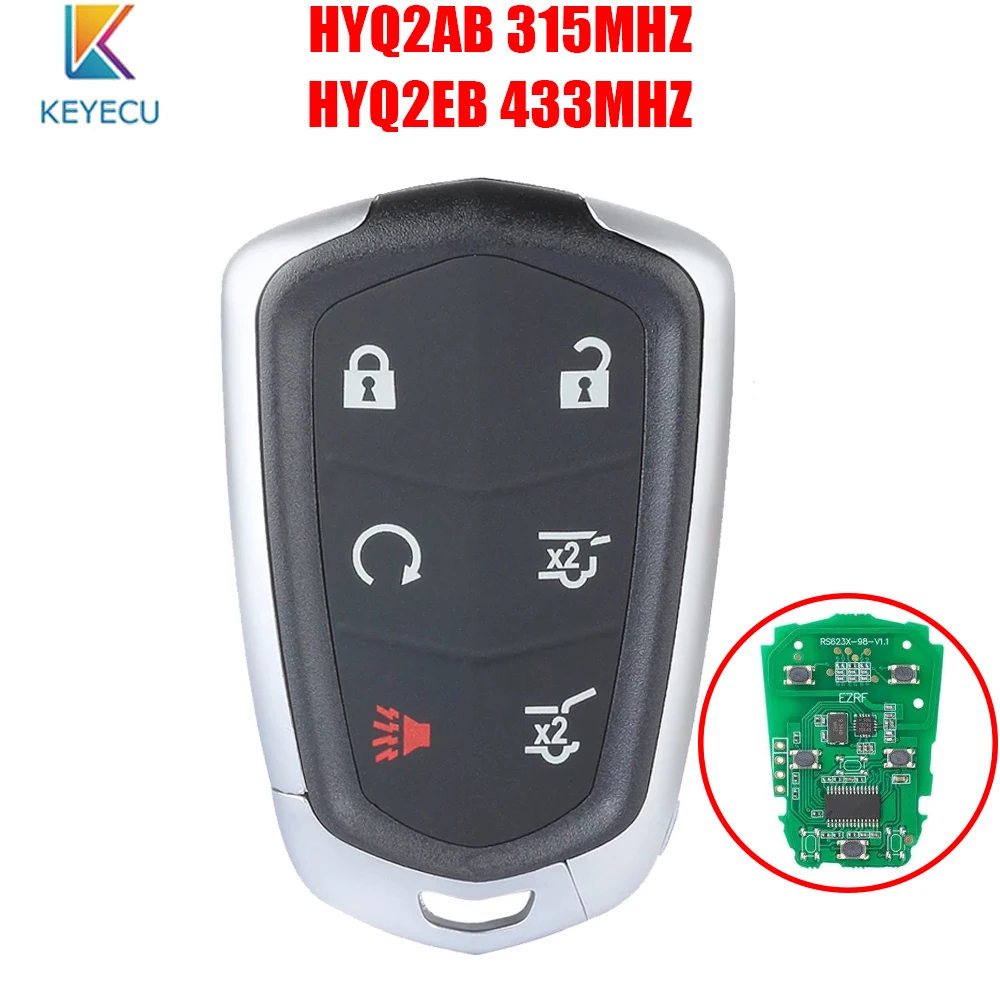 Smart Remote Car Key Fob 6 Buttons HYQ2AB 315MHZ HYQ2EB 433MHZ ID46 Chip for Cadillac Escalade ESV 2015 2016 2017 2018 2019