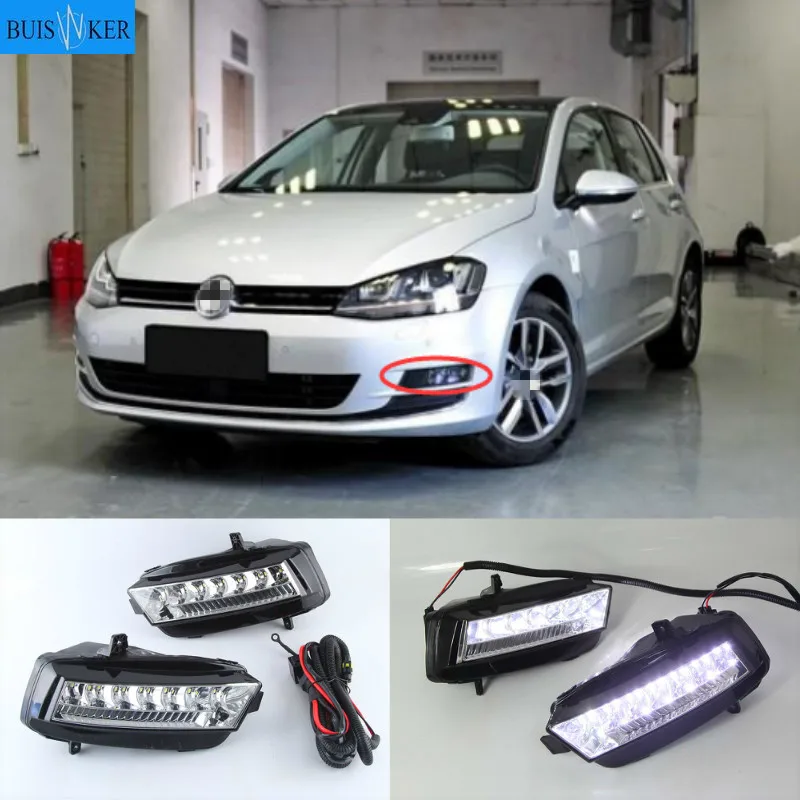 

1 Set LED For Volkswagen VW Golf 7 2013 2014 2015 2016 DRL Daytime Running Lights Daylight With Turn Yellow Signal