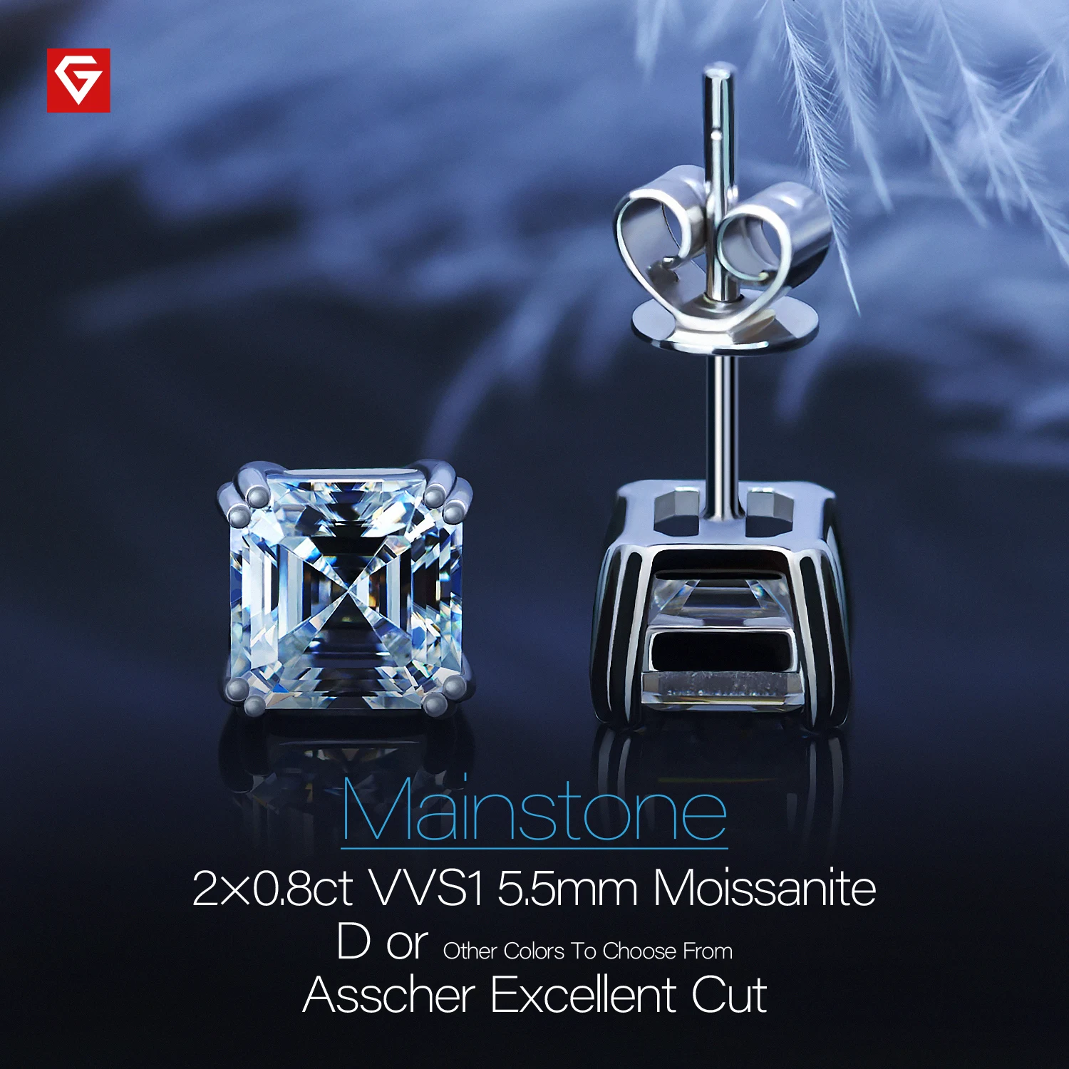 GIGAJEWE razem 1.6ct D Asscher diament Test przeszedł Moissanite 18K White Gold Plated 925 srebrny kolczyk biżuteria kobieta dziewczyna prezent — zdjęcie 4