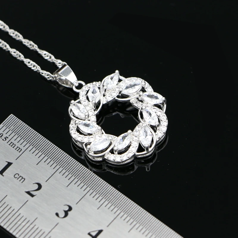Silver 925 Bridal Pendant Necklace for Women Wedding Accessories White Cubic Zirconia Crystal