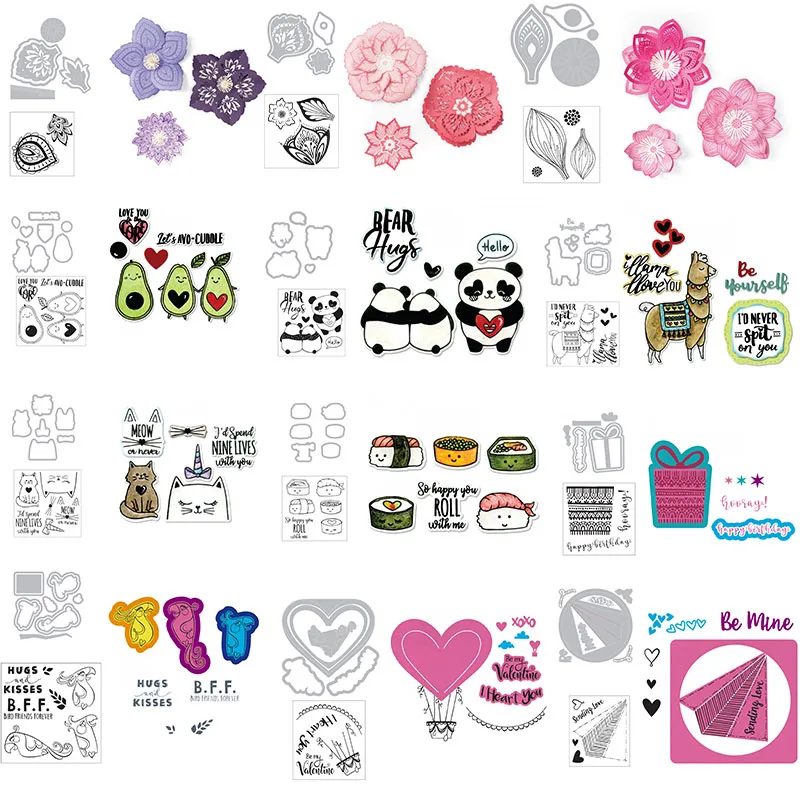 Clear Stamps And Dies Beautiful Flowers Panda Camel Kitten Penguin  For DIY Scrapbooking Embossing Paper Cards Making Stamps 08