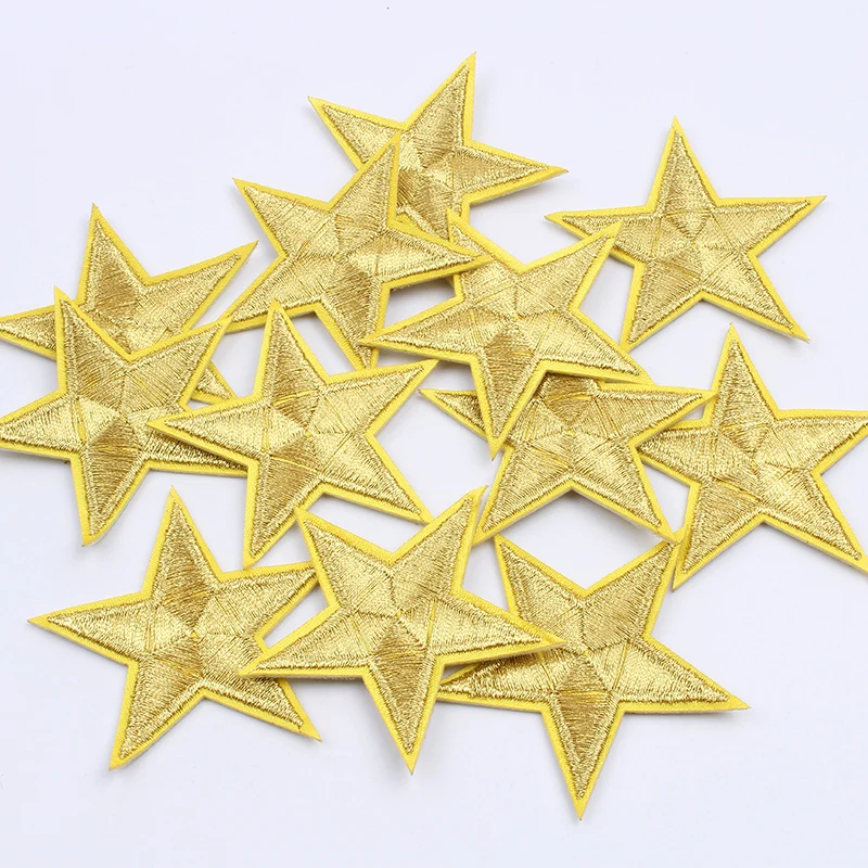 10color 1pc 7.2cm Iron On Gold Star Stickers Embroidery Clothes Stars Patches Sewing Appliques DIY Jeans Coats Shoes Hats Badge