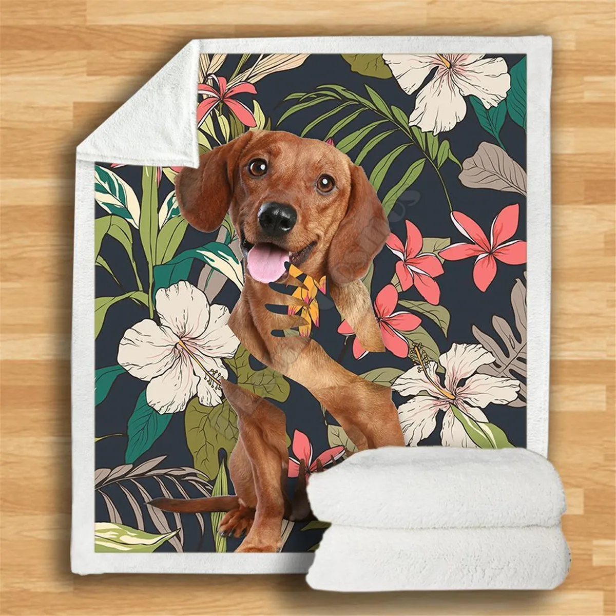 

Dachshund Flower Plant Cozy Premiun Fleece Blanket 3D print Sherpa Blanket on Bed Home Textiles 02