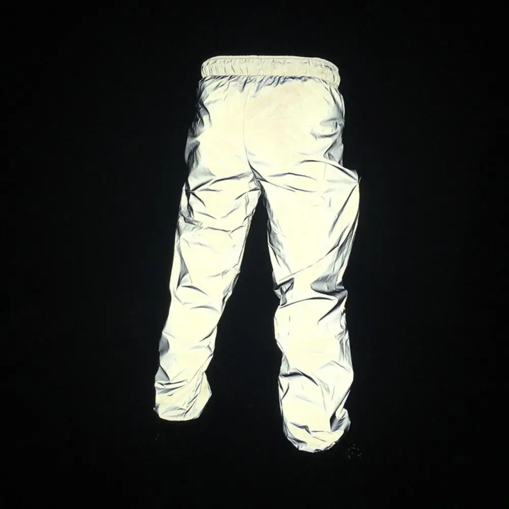 Pantalones reflectantes fluorescentes para hombre, pantalón de chándal para correr, Color sólido, luz nocturna