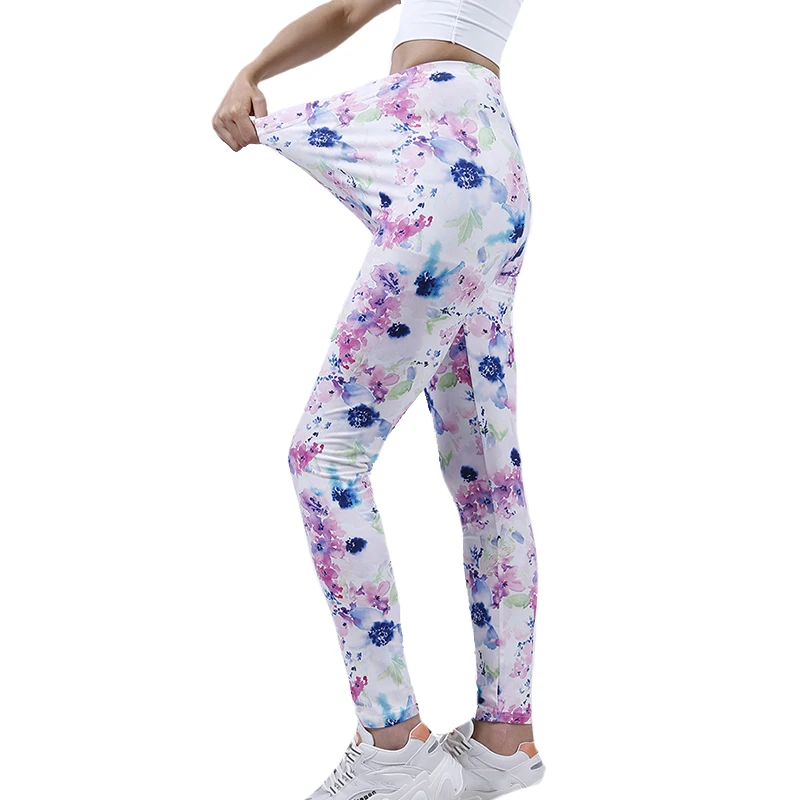 YRRETY Legging Motif Push Up Legging Kualitas Tinggi Celana Gym Kebugaran Wanita Celana Panjang Elastis Gambar Bunga Bagian Bawah