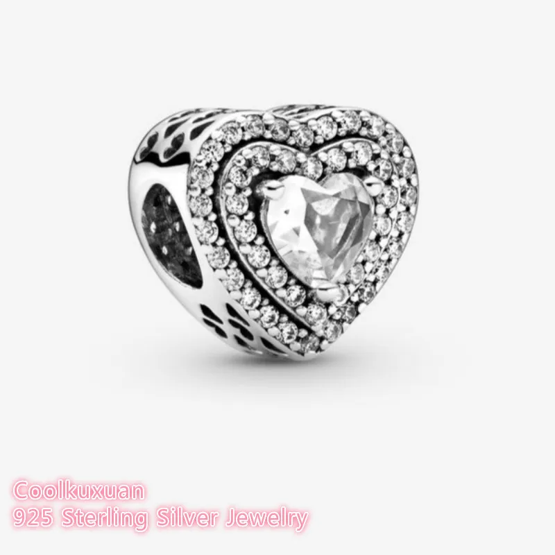 

100% 925 Sterling Silver Sparkling Leveled Hearts Charm beads Fits Original Pandora bracelets Jewelry Making