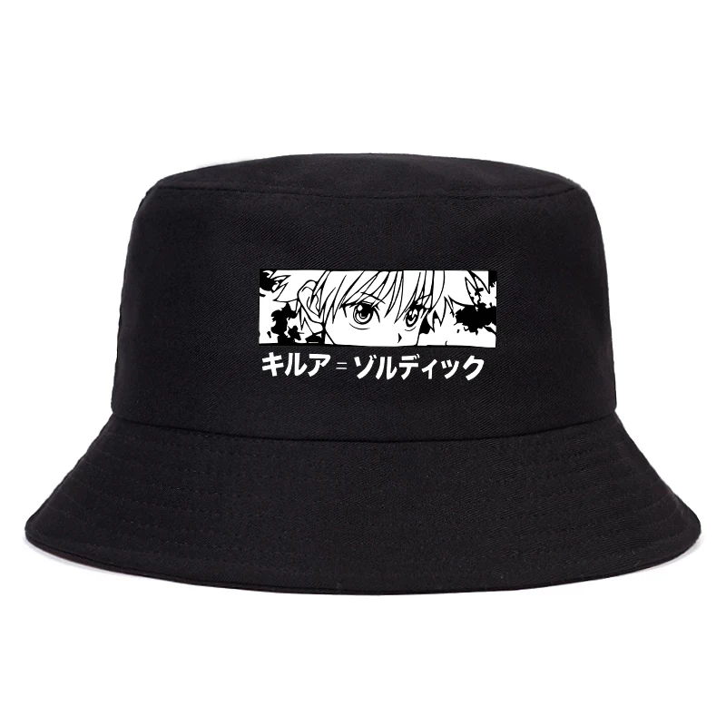 

Hunter X Hunter Killua Eyes Summer Hat Anime Women Men Panama Bucket Cap The Design Flat Visor Harajuku Bucket Hat Fisherman Hat