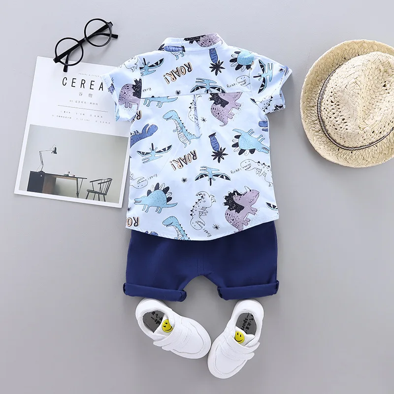 IENENS Baby Summer Clothing Set Print Dinosaur Shirts  + Shorts Suit Boy Casual Clothing Outfits Kids Travel Wear