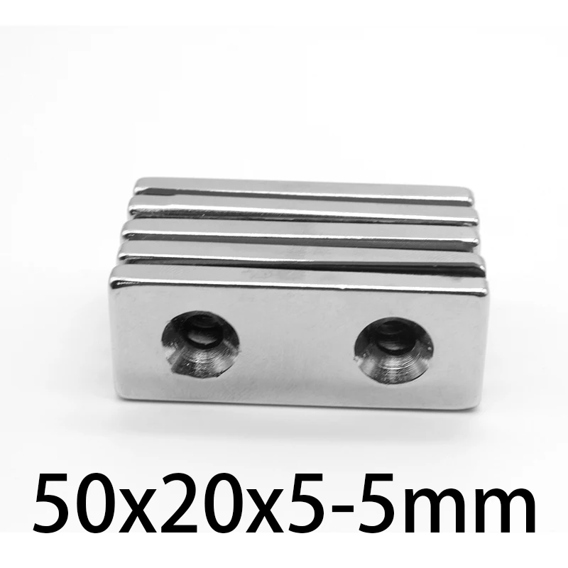 Power Magnetic 50x20x5mm Hole 5mm Strong Square NdFeB Rare Earth Magnet 2 holes 5 Neodymium Magnets 50*20*5-5mm