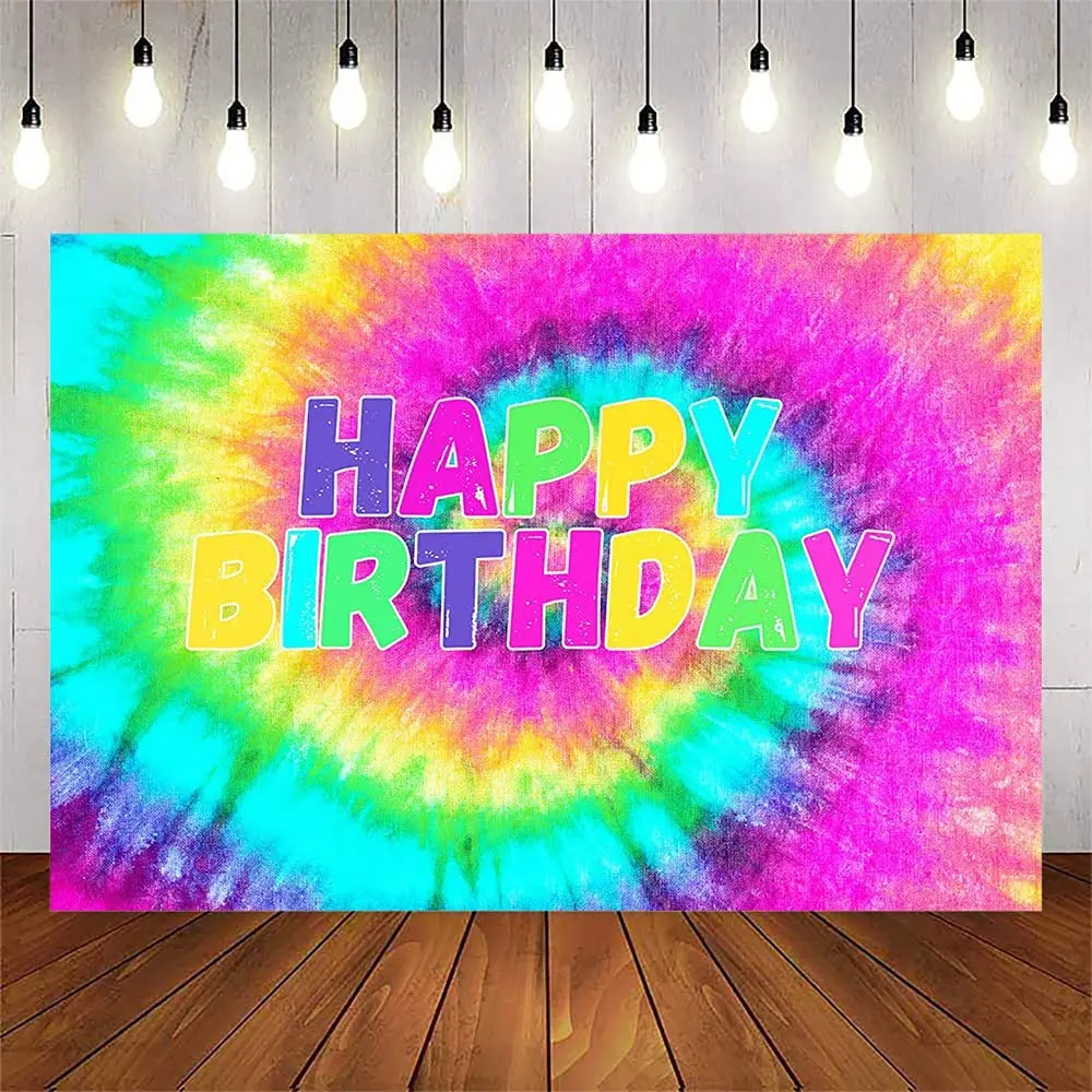 Tie Dye Happy Birthday Backdrop 60's Hippie Theme Party Decorations Sign Colorful Rainbow Background Children Portrait Banner