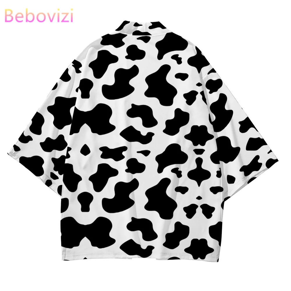 

Plus Size XXS-6XL Cow Black White Loose Japanese Streetwear Cardigan Women Men Harajuku Haori Cosplay Kimono Top Yukata Clothes