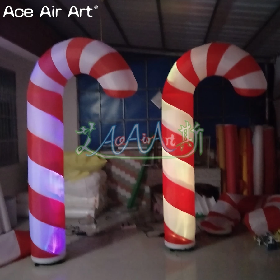 Colorful Illuminating Xmas Decor Inflatable Candy Cane with Spotlights and Remote Controller