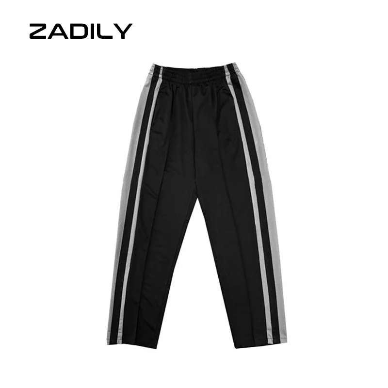 ZADILY Y2K Straße Sytle Elastische Taille Gerade Hosen Harajuku Lose streifen Druck Frauen Lange Hose 2021 Mode Sommer Hose