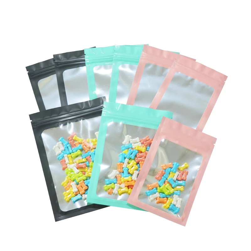 100 pcs Resealable Colorful Mylar Zip Lock Food Storage Bags With Clear Window For Food Self Sealing Storage Moisture Proof bags