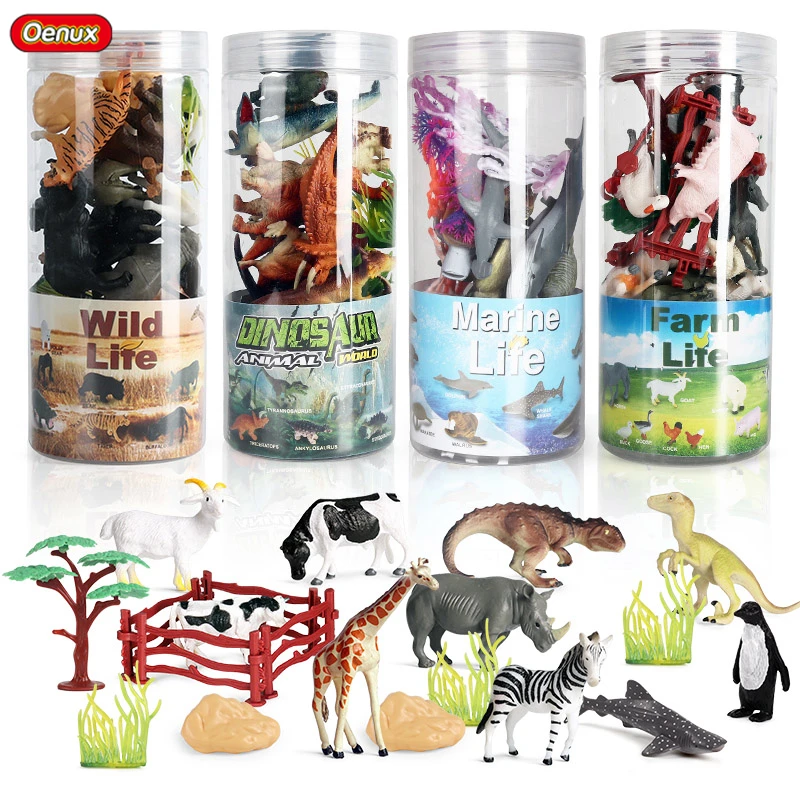 Oenux Miniature Animals Set Brinquedo Figurine Wild Sealife Farm Dinosaur Model Action Figures Zoo Cute Education Kids Toy Gift