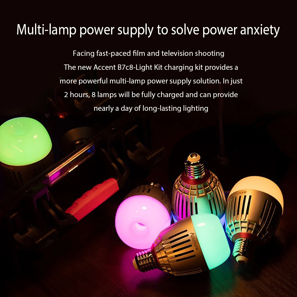 Aputure ACCENT B7C 8 LIGHT KIT 7W RGBWW LED Smart Bulb with Charging Box 2000K-10000K Full-Color Photography Camera Lamp