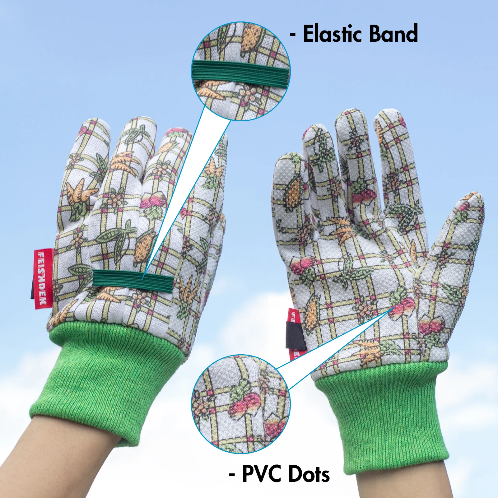 3 Pairs Of Kids Green Garden Work Gloves Anti Slip Wear-Resistant Printed Pattern Planting Cycling Outdoor Activities