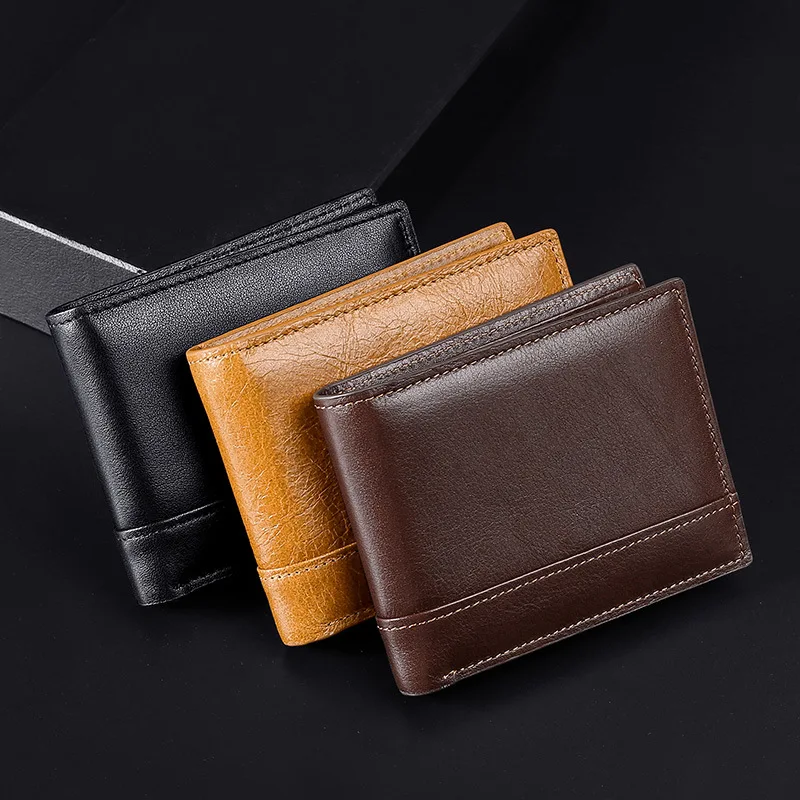 Genuine Leather  Wallet  Men Slim Short Purse Luxury Men's Wallet Casual Bilfold Card Holder  Black Brown Business Coin Purse