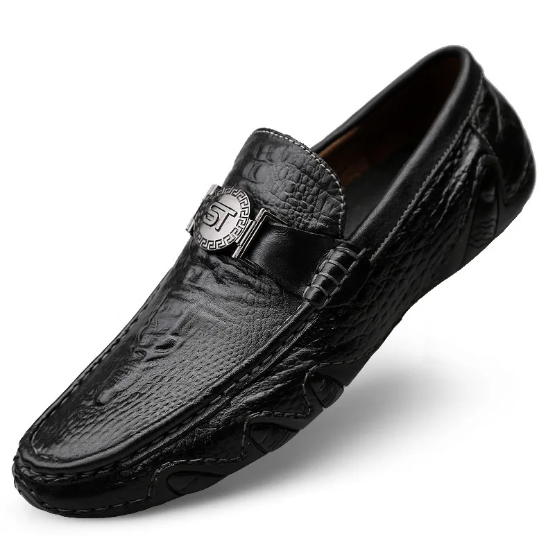 Crocodile Pattern Genuine Leather Loafers Mens Luxury Slip On Moccasins Casual Driving Shoe Men Boat Shoes