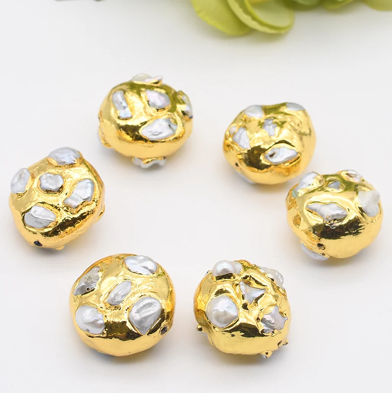 5 PCS Freshwater Cultured White Round Pearl Beads For Necklace Pendant Metal Bezel Connector DIY