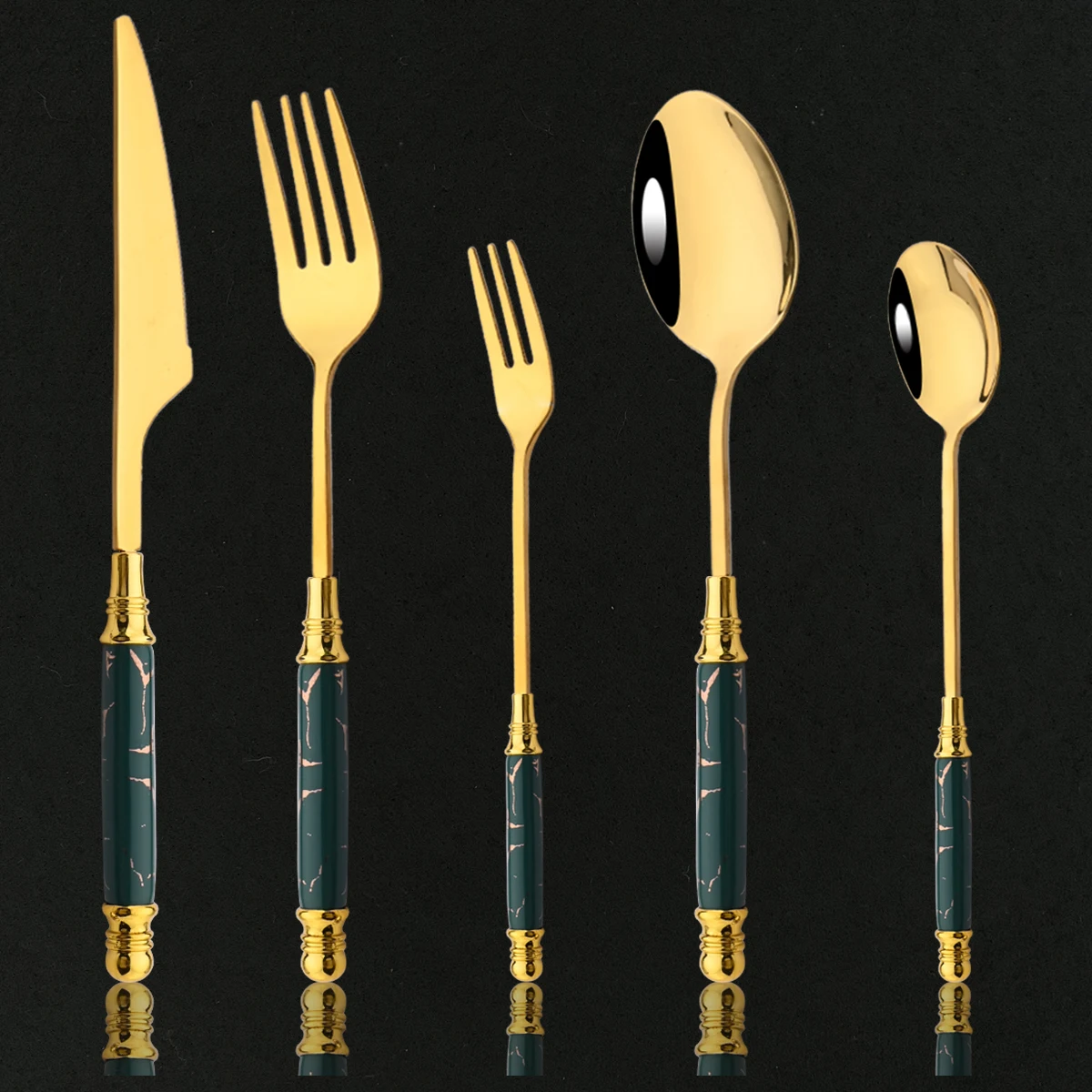 New Green Gold Ceramic Handle Dinnerware Cutlery Set Stainless Steel Tableware Western Knife Fork Spoon Flatware Silverware Set