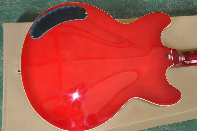 custom 6 string guitar,semi hollow red wine guitar,Tri-cone guitar ,chrome hardware,maple wood body,chrome button